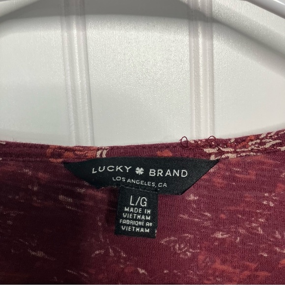 Lucky Brand Top Large Floral Red Multicolor V-neck Fall Long Sleeve Boho - Picture 5 of 7